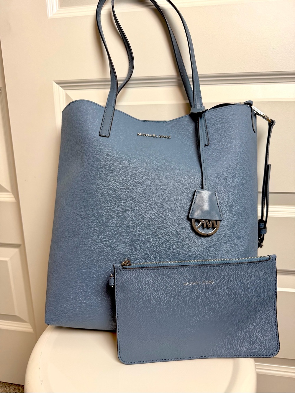 Michael Kors Navy Leather Tote with Removable Crossbody Strap